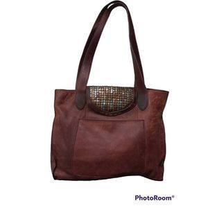 Lucky Brand Leather Studded Brown Tote Shoulder Bag Purse